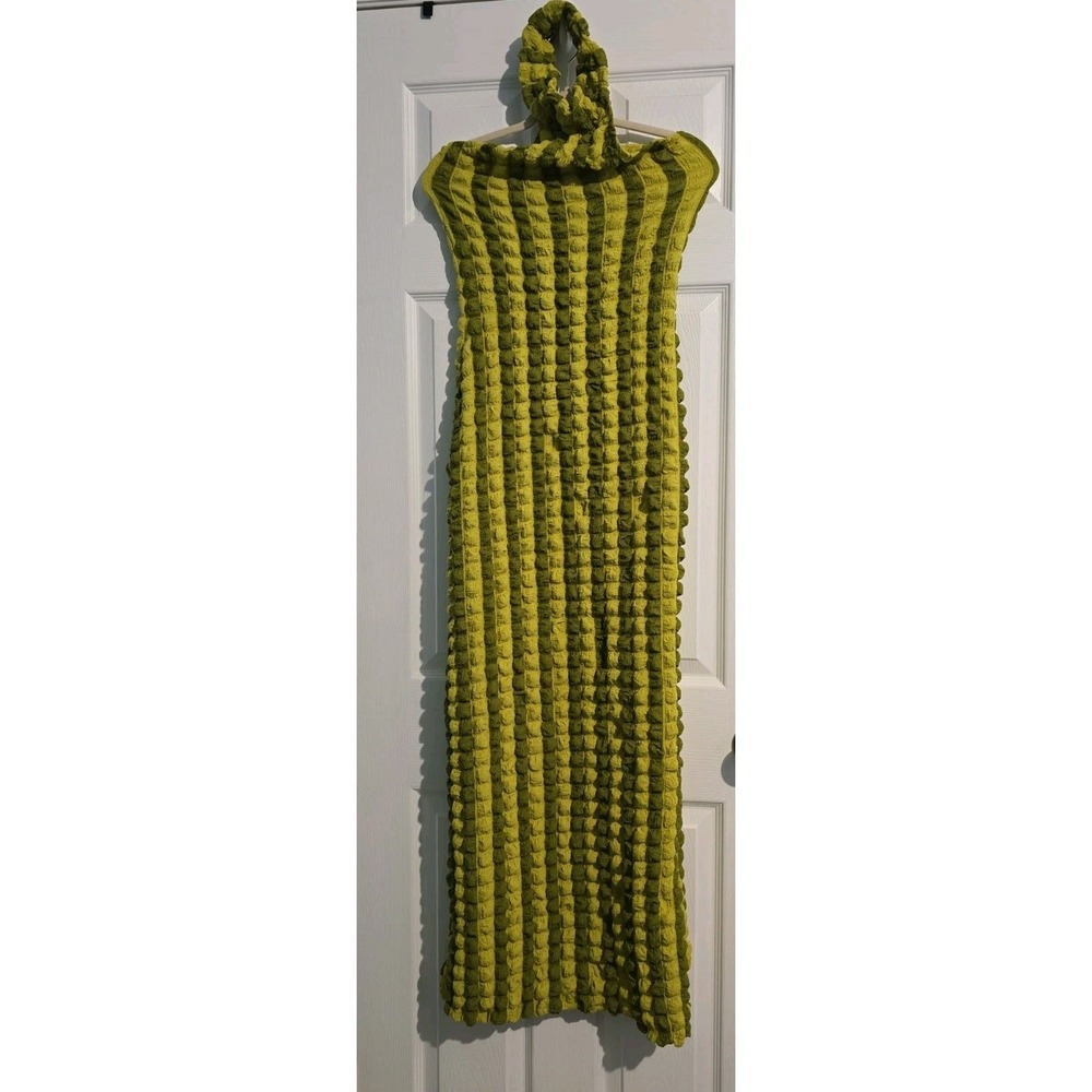 Novaorily Women's Green Popcorn Textured Halter Backless Maxi Dress Size M